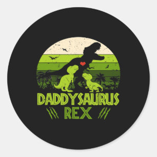 Daddysaurus Rex 2 Kinder Sunset Dinosaurier für Vä Runder Aufkleber