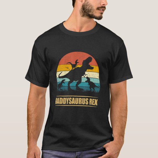 Daddysaurus Rex 3 Kinder Männer Frauen Kind Vater T-Shirt (Vorderseite)