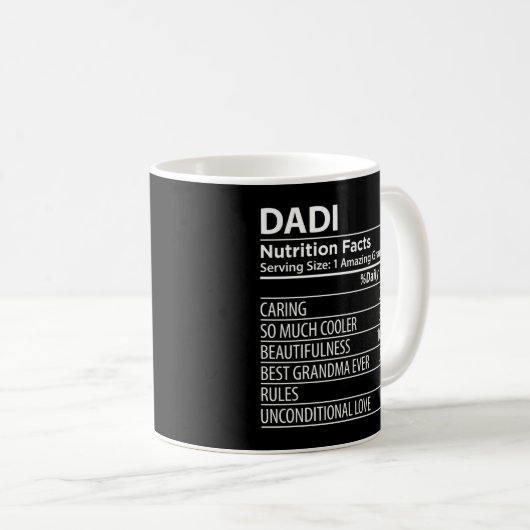 Dadi Nutrition Facts Indian Oma Kaffeetasse (VorderseiteRechts)
