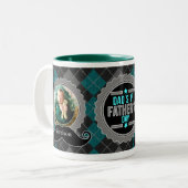 Dad's 1st Father's Day Teal Mustache 2-Photos Zweifarbige Tasse (Vorderseite Links)