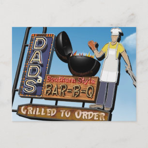 Dad's Bar-B-Q Retro Neon Sign Postcard Postkarte