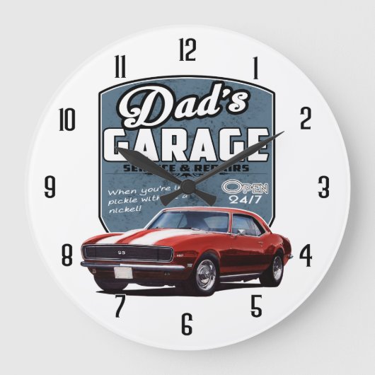 Dad's Camaro Garage Große Wanduhr (Vorderseite)