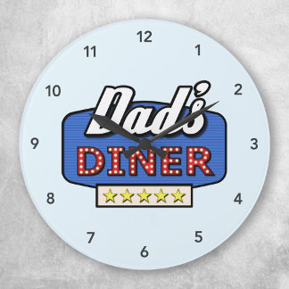 Dad's Diner Logo - A Gift for Dad Runde Wanduhr