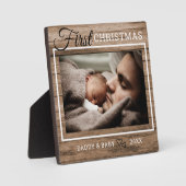 Dad's First Christmas Photo Rustic Wood Fotoplatte (Vorderseite)