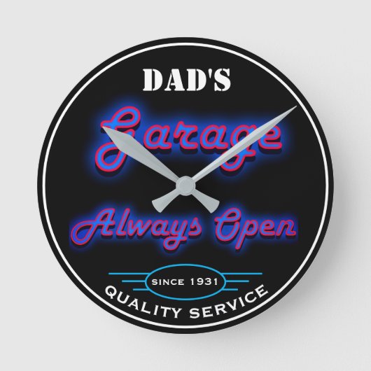 Dad's Garage Blue Fake Neon Any Date Any Name - Runde Wanduhr (Vorderseite)