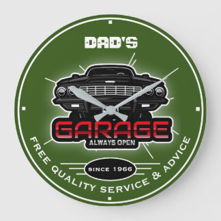Dad's Garage or Any Name Always Open Green Große Wanduhr