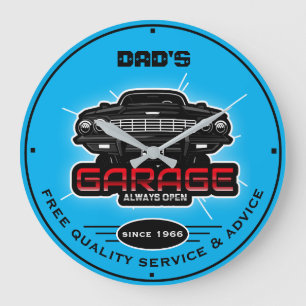 Dad's Garage or Any Name Always Open Sky Blue Große Wanduhr