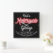 Dad's Motorcycle Garage Red Faux Neon Black Quadratische Wanduhr (Zuhause)