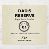 Dad's Reserve | Modern Bourbon Parody Funny Schaumweinetikett (Einzelnes Label)