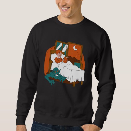 Daemon Hiding under a kids bed  Cool Retro Story Sweatshirt (Vorderseite)