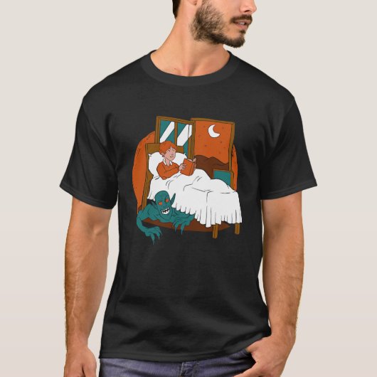 Daemon Hiding under a kids bed Cool Retro Story T-Shirt (Vorderseite)