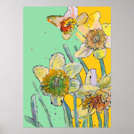Daffodia Yellow Aqua Flower Garden Poster