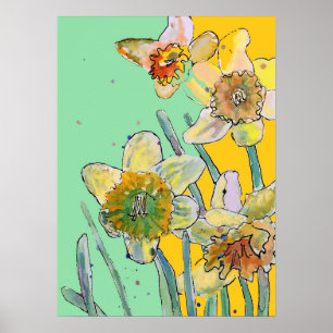 Daffodia Yellow Aqua Flower Garden Poster