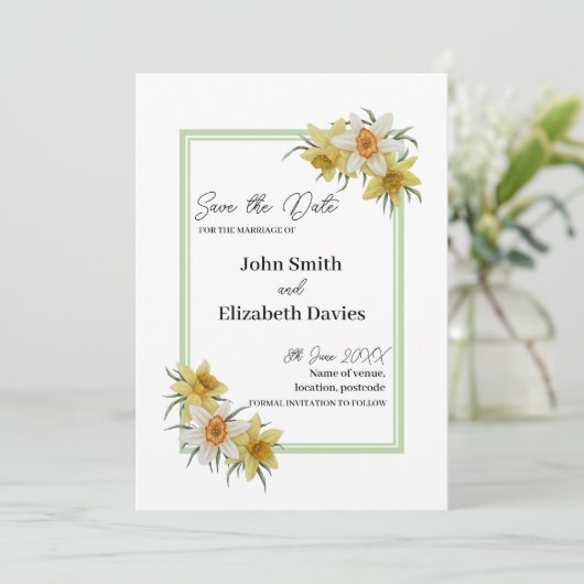 Daffodic Save the Date Card (Stehend Vorderseite)
