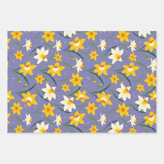 Daffodien auf Blue Lila Geschenkpapier Set (Vorderseite)