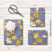 Daffodien auf Blue Lila Geschenkpapier Set