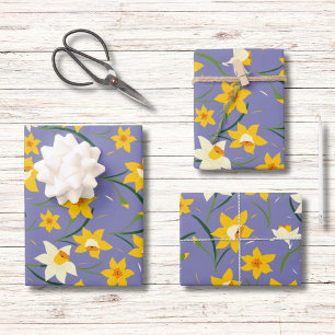 Daffodien auf Blue Lila Geschenkpapier Set