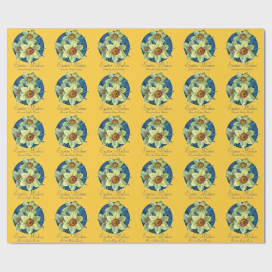Daffodien Fine Art Blue Gelb Oster Geschenkpapier (Flach)