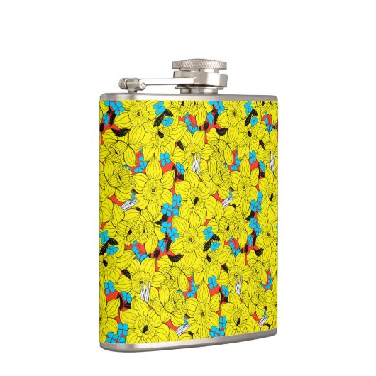 Daffodien Frühlingsblumenmuster Flachmann (Rechts)