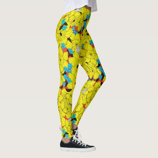 Daffodien Frühlingsblumenmuster Leggings (Rechts)