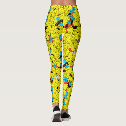 Daffodien Frühlingsblumenmuster Leggings (Rückseite)