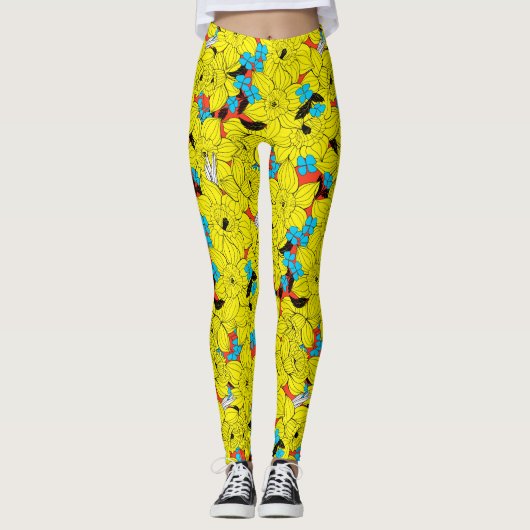 Daffodien Frühlingsblumenmuster Leggings (Vorderseite)