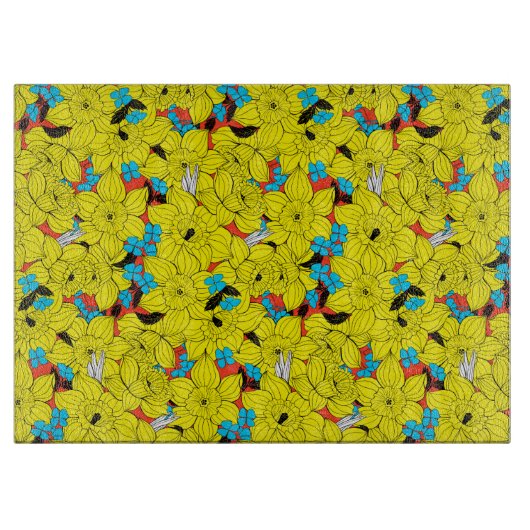 Daffodien Frühlingsblumenmuster Schneidebrett (Vorderseite)