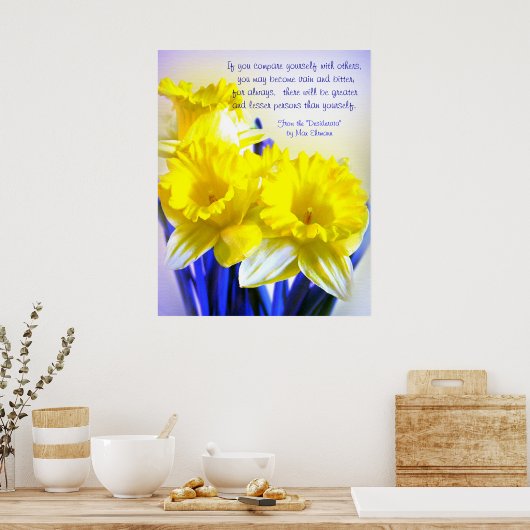 Daffodien Pop Art with Desiderata Zitat, gelb Poster (Küche)