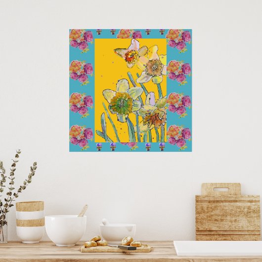 Daffodil Aquarellfarbe Blume Poster (Küche)