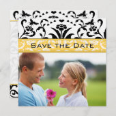 Daffodil Black Bubble Bee Damask Save the Date Einladung (Vorne/Hinten)