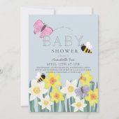 Daffodil Butterfly Bee Floral Baby Dusche Einladung (Vorderseite)