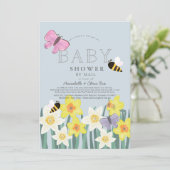 Daffodil Butterfly Bee Floral Baby Shooter by Mail Einladung (Stehend Vorderseite)