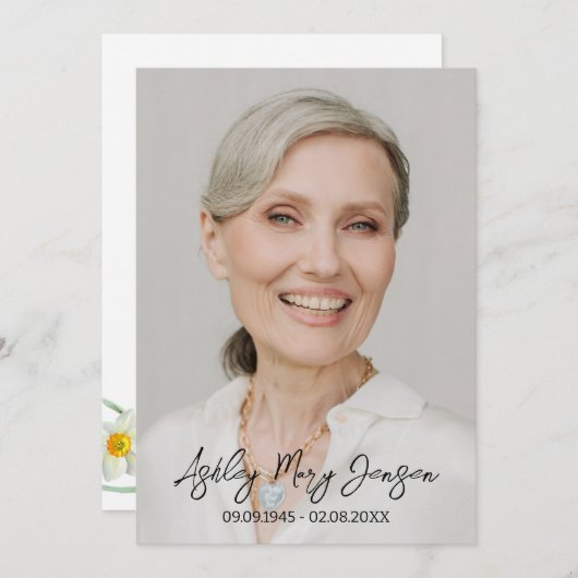 Daffodil Celebration of Life Photo Funeral Einladung (Vorne/Hinten)