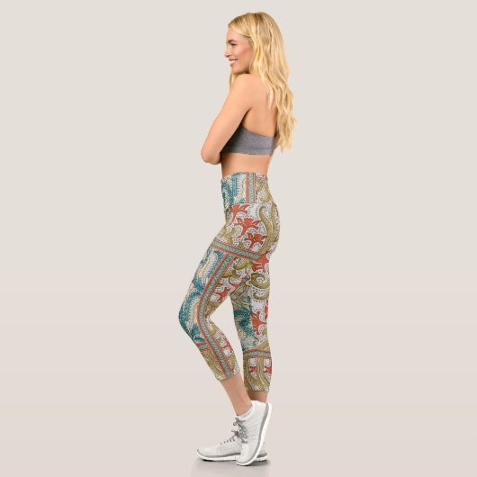 Daffodil chintz art nouveau Blume Wallpaper Capri Leggings (Links)