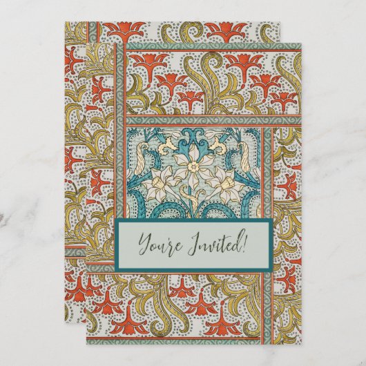 Daffodil chintz art nouveau Blume Wallpaper Einladung (Vorne/Hinten)