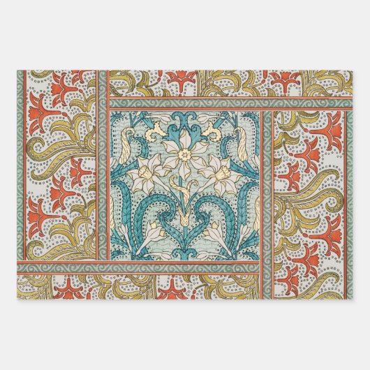 Daffodil chintz art nouveau Blume Wallpaper Geschenkpapier Set (Vorderseite)