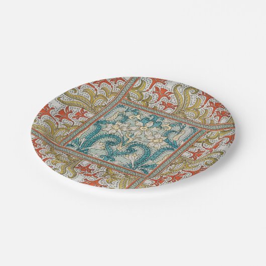 Daffodil chintz art nouveau Blume Wallpaper Pappteller (Schrägansicht)