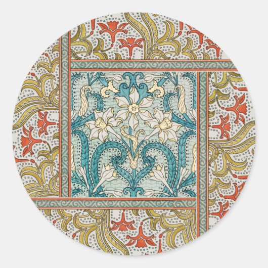 Daffodil chintz art nouveau Blume Wallpaper Runder Aufkleber (Vorderseite)