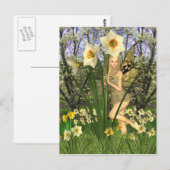 Daffodil Fairy mit Frühlingshintergrund Postkarte (Vorne/Hinten)