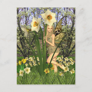 Daffodil Fairy mit Frühlingshintergrund Postkarte