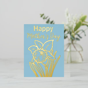Daffodil floral Happy Mutter Tag Gold Folien Feiertagspostkarte