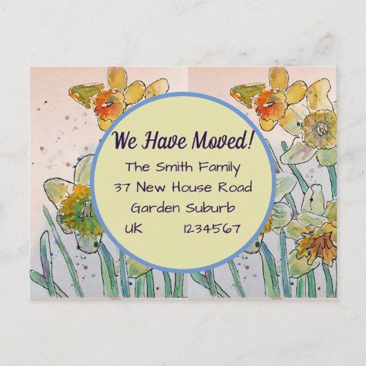 Daffodil floral neue Adresse Postkarte Wir bewegen (Vorderseite)