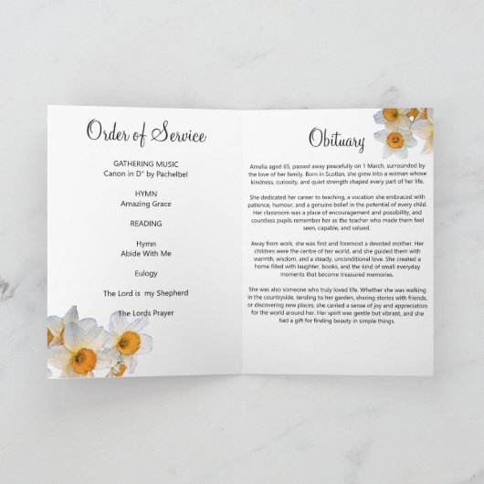  Daffodil Funeral Ceremony Program Card Dankeskarte (Innenseite)