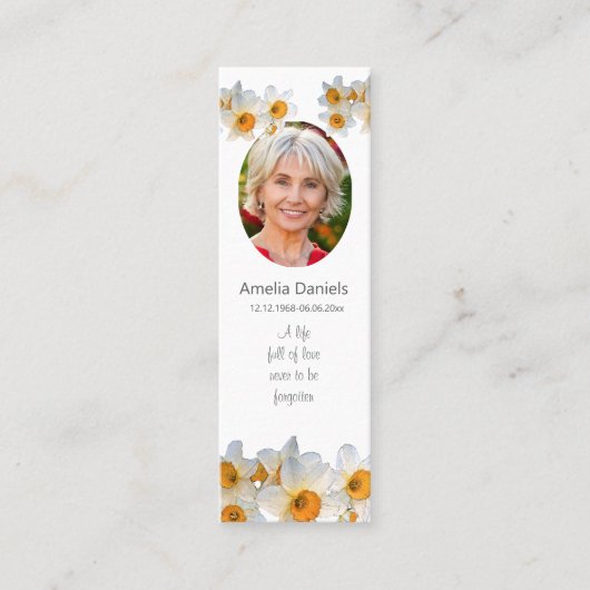 Daffodil Funeral Mini Bookmark Prayer Card Visitenkarte (Vorderseite)