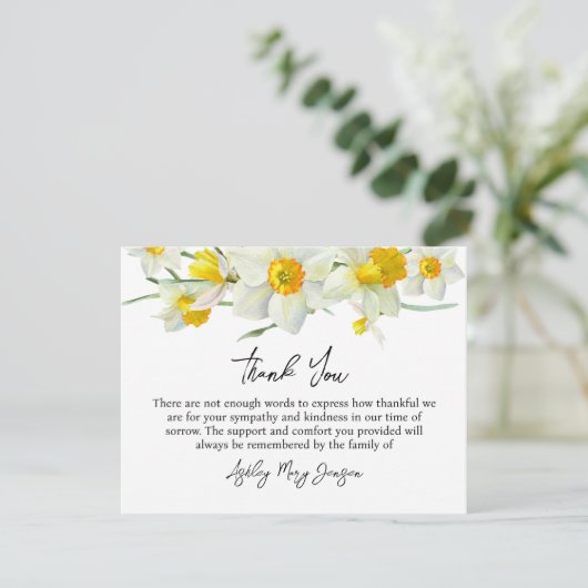 Daffodil Funeral Thank You Card Bereavement Dankeskarte (Stehend Vorderseite)