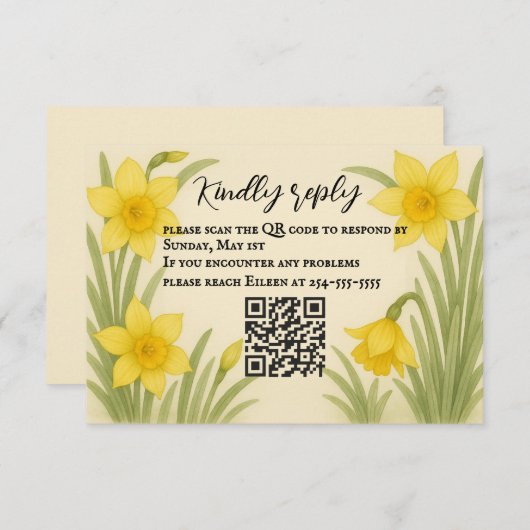 Daffodil Kiss QR Code RSVP Card (Vorne/Hinten)