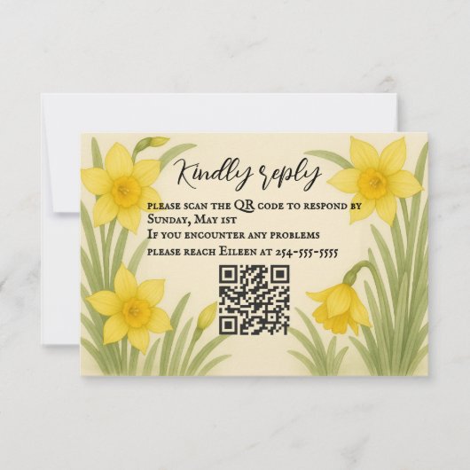 Daffodil Kiss QR Code RSVP Card Karte (Vorderseite)