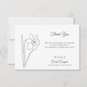 Daffodil Line Art Beerdigung Danke Note Card (Vorderseite)