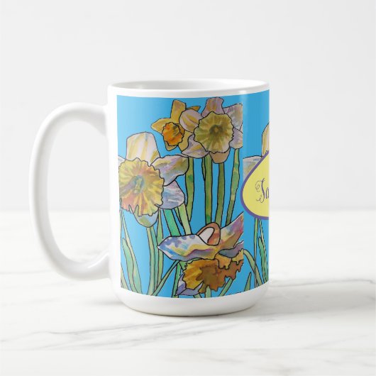 Daffodil-Malerei Wasserfarbe Aquamarin Blau Kaffeetasse (Links)