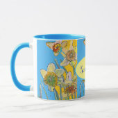 Daffodil-Malerei Wasserfarbe Gelb Blauer Blütenbod Tasse (Links)